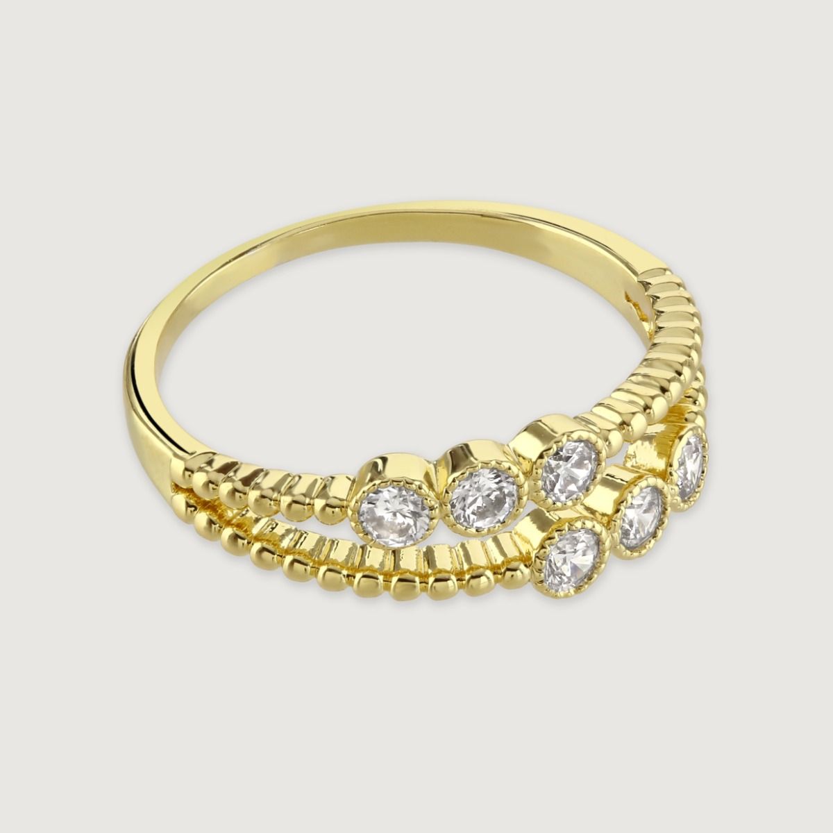 The Crystal Double Layered Ring, pairs our timeless crystals with a layered rope band. This ring can be styled as a statement piece or elevated with accompanying rings. 