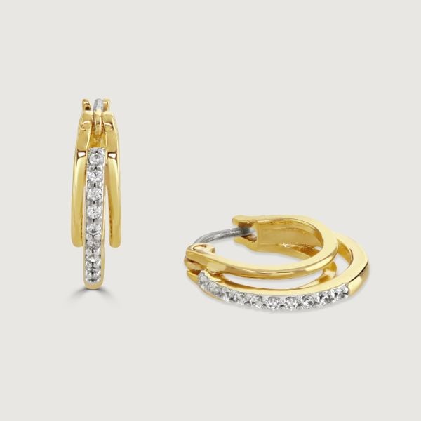 Introducing the Two-Tone Trio Pave Hoop Earrings, which offers a captivating blend of elegance and style. Crafted with precision, two polished hoops embrace a two-tone pave centrepiece. The cubic zirconia elements catch and reflect light, elevating these 