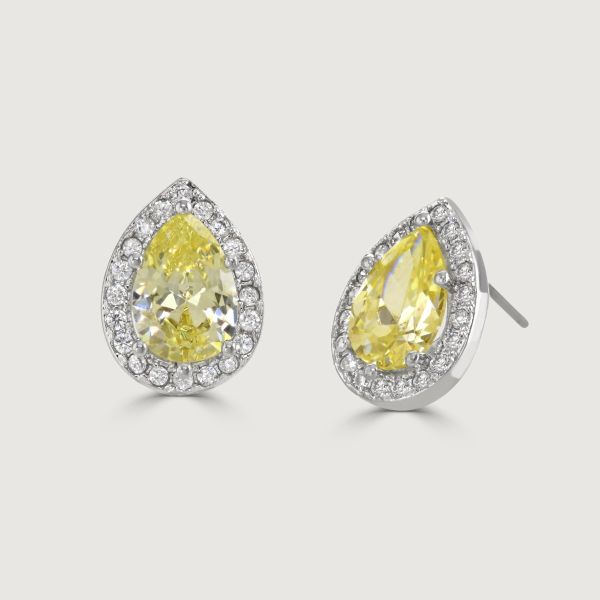 These beautiful stud earrings are set with flawlessly cut cubic zirconia stones, surrounding a dazzling canary oval cut centre stone. Wear to add timeless glamour to any look.