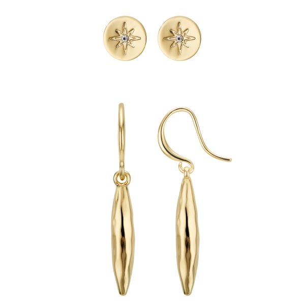 Buckley London Eyre Hammered Earring Duo - Gold