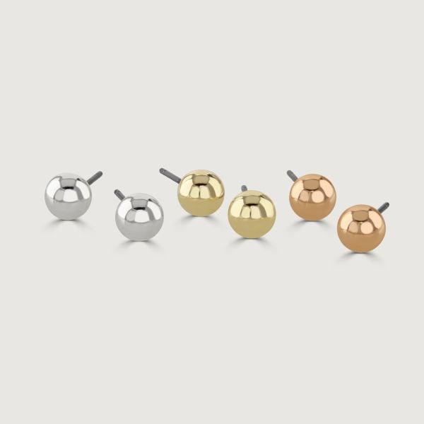 Elevate your ear game with this elegant set of three polished studs. Crafted in gold, rose gold, and silver, each pair offers a timeless and versatile accessory for any occasion. Whether you prefer a classic gold, a romantic rose gold, or a sleek silver, 