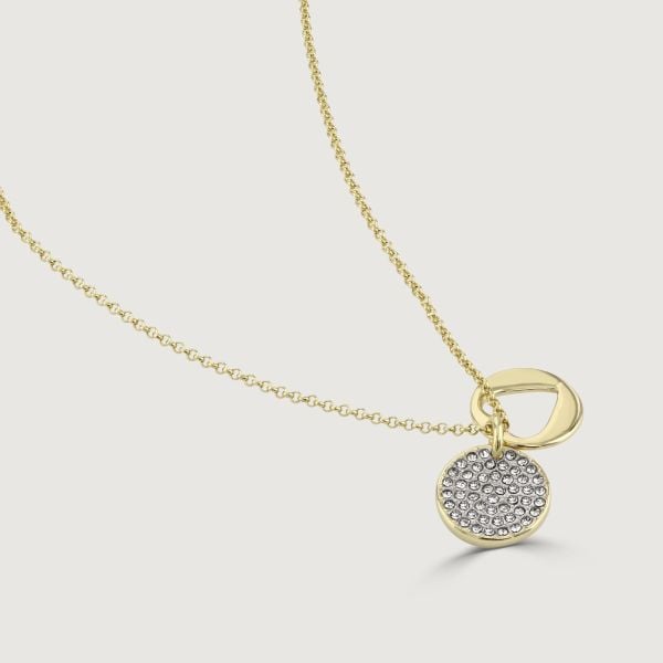 The Petite Double Pave Set Pendant is a charming accessory. Crafted with precision, this pendant features two delicate pave set circles, adorned with shimmering stones, with a heart-shaped centrepiece. 
