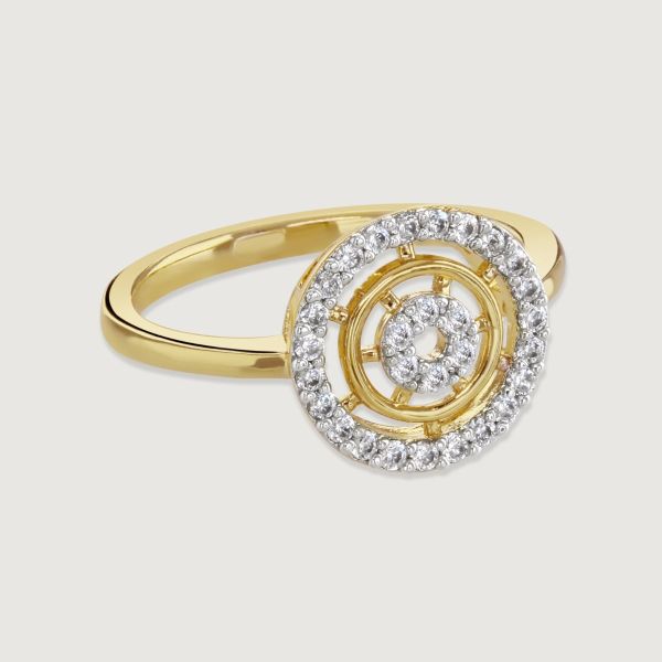 Elevate elegance with our Two-Tone Pave Halo Ring. A mesmerising wheel adorned with dual-tone pave cubic zirconia stones encases a captivating gold wheel. Its core boasts a cubic zirconia halo doughnut. 