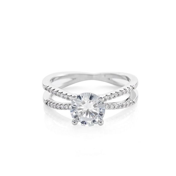 Carat Double Crossover Band with Clear Solitaire Ring