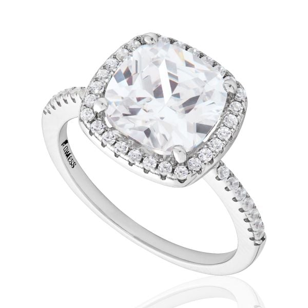 Cushion Solitaire Ring Sterling Silver