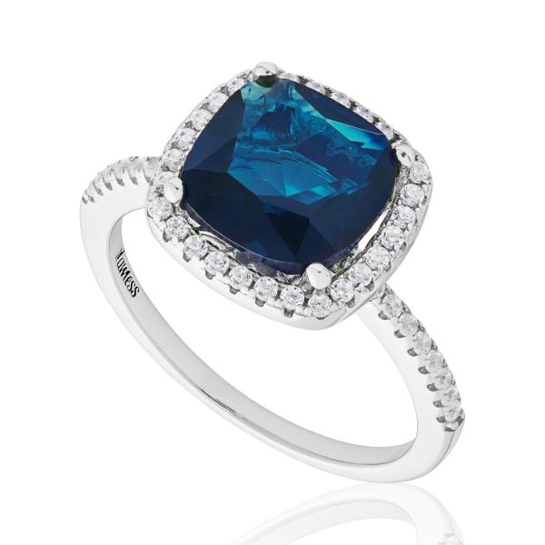 Sapphire Cushion Solitaire Ring Sterling Silver
