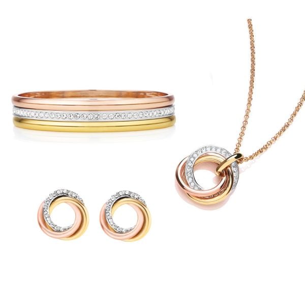 Our famous trilogy pendant, bangle and earrings mixed together to create a timeless set. Packaged in a Buckley London box.