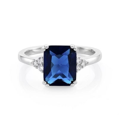 Carat Sapphire Baguette with Crystal Detail Ring